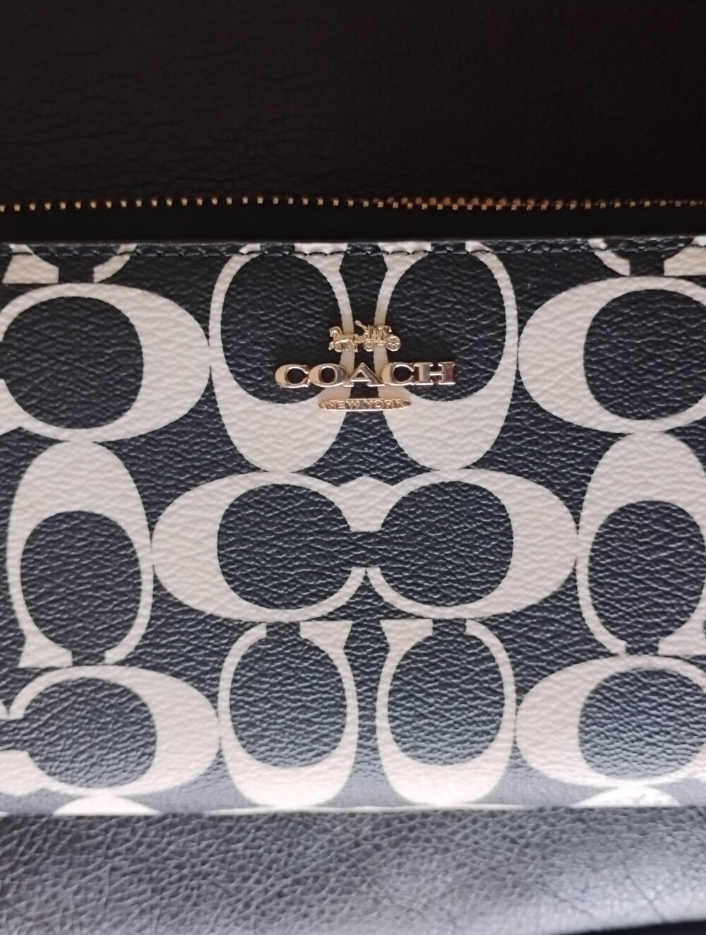 Coach Black and White Signature Wallet with Gold Logo
